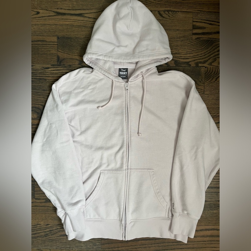 TNA terry fleece boyfriend zip hoodie S grey lilac